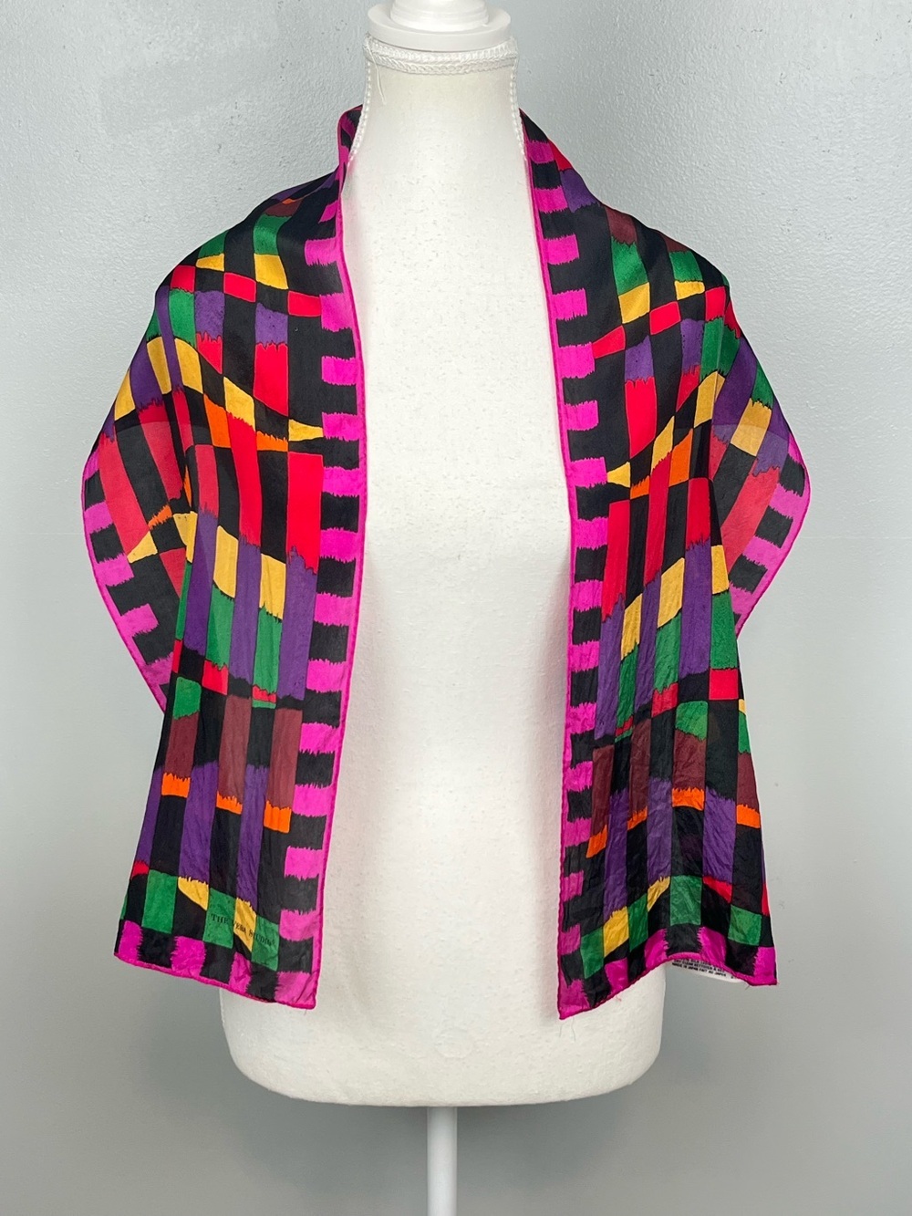 The Vera Studio 100% silk multicolor 10” x52” scarf.